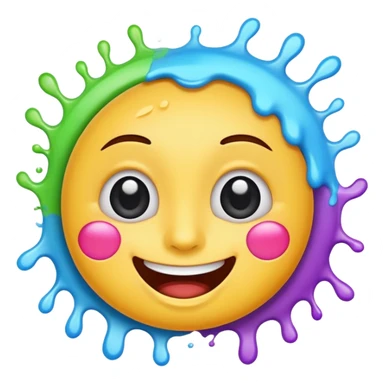 A joyful face emoji with wide eyes and a big smile, tears of laughter flowing. The face radiates positive energy, surrounded by vibrant splashes in dynamic brush strokes. sticker