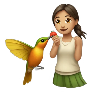 Niña sosteniendo entre sus brazos a un colibrí  sticker