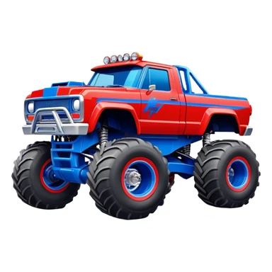 Avenger - Monster Jam (Model Year: 2021) (Iconic colour: Blue and red) - A dynamic monster truck with a split-color scheme: predominantly blue accented by bold red elements. Focus on strong, angular lines and vivid contrasting colors that evoke high energy and a futuristic, rebellious style. sticker