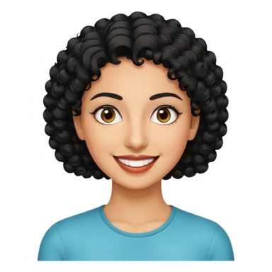 30 year old iranian woman very short curly black hair, big brown eyes, tanned skin, big smile, white teeth, pretty, stylish, shorter hair, boy cut hair sticker