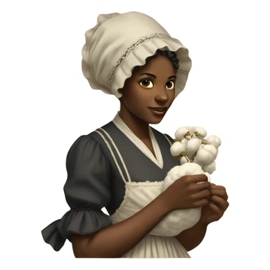 Black woman in 1800s bonnet and dress picking cotton sticker