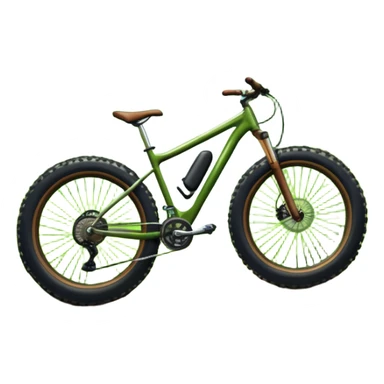 An icon showing a mountain bike with thick tires on a forest trail, surrounded by trees and natural terrain. The background features a lush green forest with sunlight filtering through the branches, and a winding path ahead. Transparent background highlights the  adventure of mountain biking. sticker