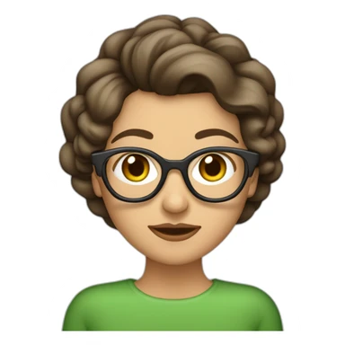 Mujer de mediana edad con ojos verdes, el pelo muy corto, peinafo moderno,castaño, canas en el flequillo y gafas rojas sticker