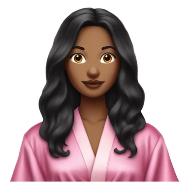 Mixed raced woman with long black hair wearing a silk pink Victoria’s Secret robe sticker