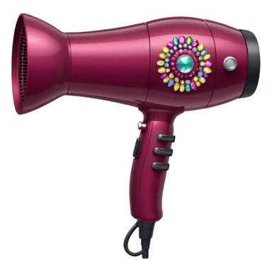 burgundy blow dryer covered in gems sticker