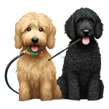 Golden doodle and  black labradoodle fishing sticker