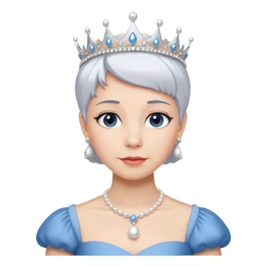 Queen with white short hair – silver tiara, pearl necklace, elegant gown, blue dress sticker