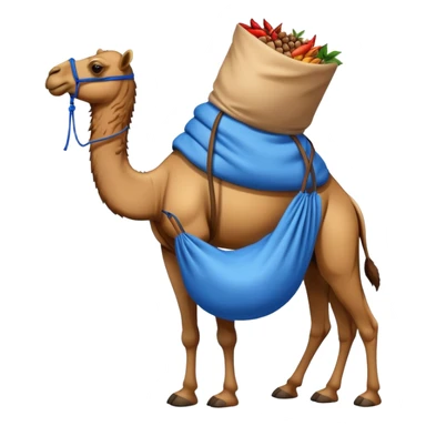 a camel with a blue sack with spices on his back sticker