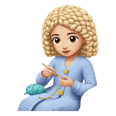 Girl who is crocheting on a sofa  sticker