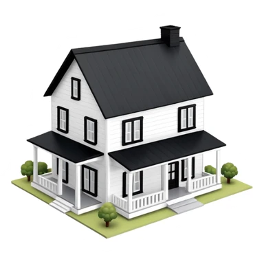 modern farmhouse dollhouse, 3d isometric, white with black trim sticker