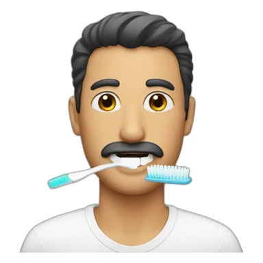 man wearing a little toothbrush mustache sticker