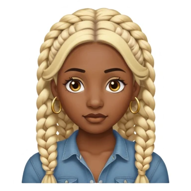 A dark-skinned woman with long blonde hair styled into two thick braids, large golden-brown eyes and arched eyebrows.  a silver eyebrow ring, a nose stud, and a lip ring. sticker