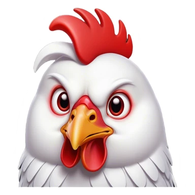 Cinematic Comical White Chicken Portrait Emoji, Head tilted dramatically with an exaggeratedly shocked or amused expression, featuring a sleek, immaculate white plumage with a prominent red comb, wide, expressive beady eyes filled with playful disbelief, Simplified yet hilariously expressive features, highly detailed, glowing with a slightly sassy glow, high shine, dramatic yet playful, stylized with an air of cheeky mischief, bright and endearing, soft glowing outline, capturing the essence of a spirited and over-the-top chicken, so meme-worthy it feels like it could cluck its way into internet fame instantly! sticker