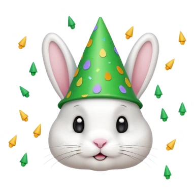 Rabbit in Green Party Hat – white bunny with cone party hat and confetti. sticker