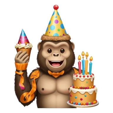 Gorilla with party hat and cake sticker