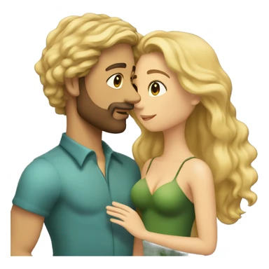 Intimate moment of Lovers. She is a mermaid, has blond wavy Hair and brown eyes. He is tall Back hair  and threeday beard.  sticker