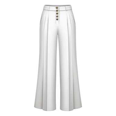 only the white palazzo pants garment, moderate wide leg dress pants, formal with button, isolated flat lay, no human, no model, just the clothing item on white background sticker
