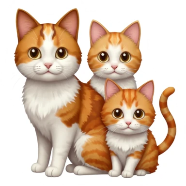 3 different coloured small cats including a dark brown tabby and white, and a patchy calico, and a ginger and white sticker