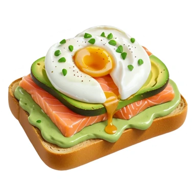 avocado toast with salmon and pachot eggs, green cream sticker