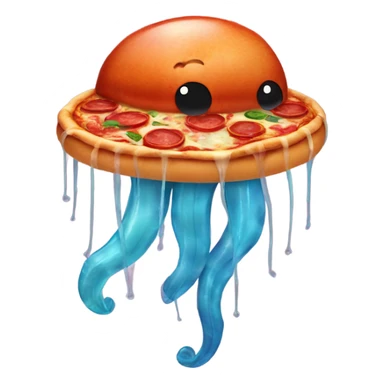 A jellyfish wearing a hat holding a pepperoni pizza sticker