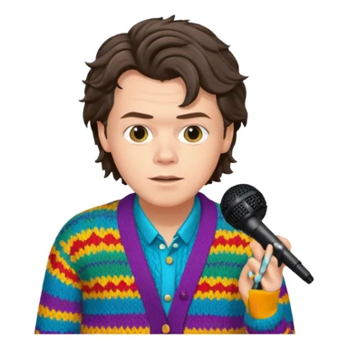 harry styles with a mic, he is wearing a colorful cardigan sticker
