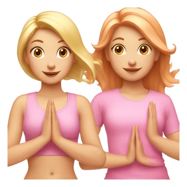 two girls doing yoga, one pale with copper hair and dressed in all pink, the other one blonde sticker