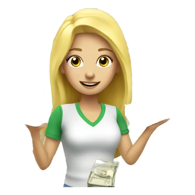Blonde girl with money flying around sticker
