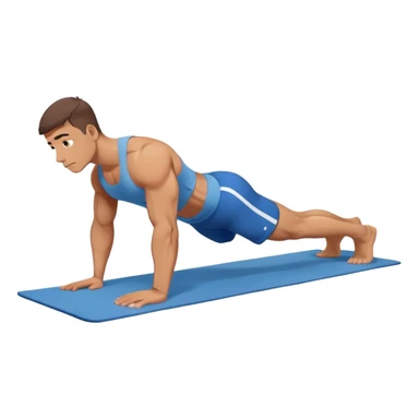 buff man blue shorts doing plank exercise on yoga mat sticker