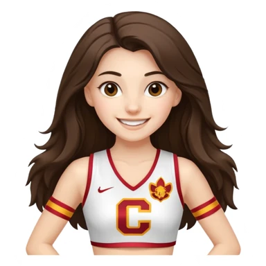 skinny white happy long haired brunette girl in a white USC cheerleader outfit sticker