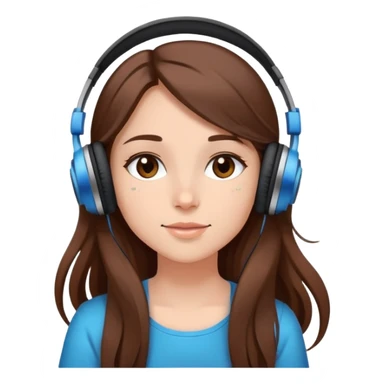 girl with long brown hair listening to music with headphones and stars in the background cartoon style elegant  sticker