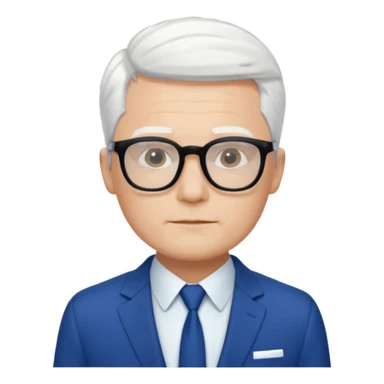 Man wearing black glasses, short white hair, blue suit, white shirt, no tie  sticker
