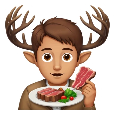 Guy with deer antlers eats meat, brown hear sticker