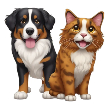 A Bernese dog next to A tortoiseshell cat without white sticker