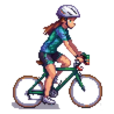 girl riding a road bike, wearing sportswear and a helmet sticker