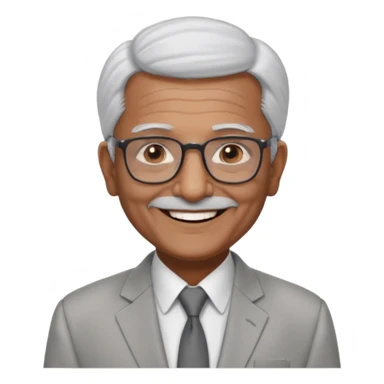 70 yr old indian man, short straight white hair brushed back, light grey business suit, big smile, dark brown skin, no moustache, dark brown eyes, glasses
 sticker