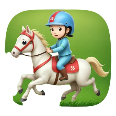l little chinese baby riding on a  cute horse running really fast on the grass with 2026 year's label sticker