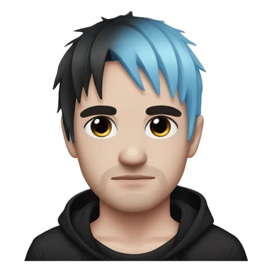 Create an emoji of an emo guy with split-dyed hair (one side pastel pink, the other side pastel blue), wearing black clothes and a subtle sad expression, inspired by the style of Lil Peep. sticker