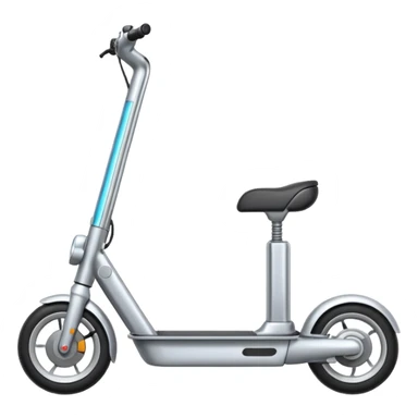 A futuristic electric scooter emoji made of silver chrome, sleek minimal frame, smooth metallic surface, subtle reflections, modern urban design, iOS emoji style, centered, clean white background sticker