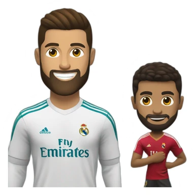 little brown man with a beard next to the great Cristiano Ronaldo playing football in the real madrid sticker