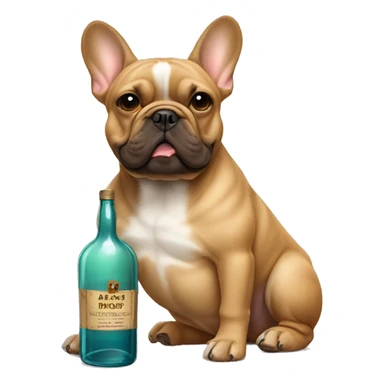 Light brown French bulldog with a bottle of whiskey  sticker