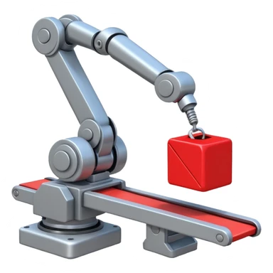 robot arm which is picking block on conveyor belt sticker