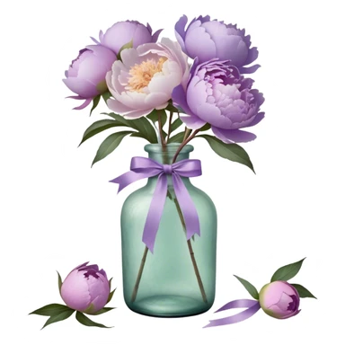 "An antique glass bottle, its surface weathered by time, cradles a loose arrangement of pastel purple peonies with petals as soft as whispered secrets. A hand-dyed silk ribbon in muted lilac cascades down the neck of the bottle, its frayed edges telling a story of elegance and age. Sunlight streams through the glass, casting delicate, shifting silhouettes of petals onto the embroidered lace below, as if nature itself had painted a moment of quiet grace."






 sticker