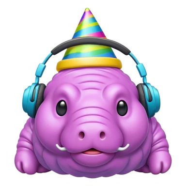 microscopic tardigrade wearing headphones and a party hat sticker
