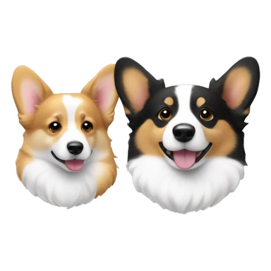 Two corgis. One tan and white. One white black and tan with fluffy tail sticker