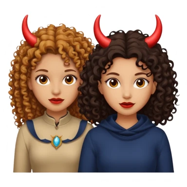 Pretty tan skinned, curly hair girl with light skin, long, dark haired girl with not devil horns sticker
