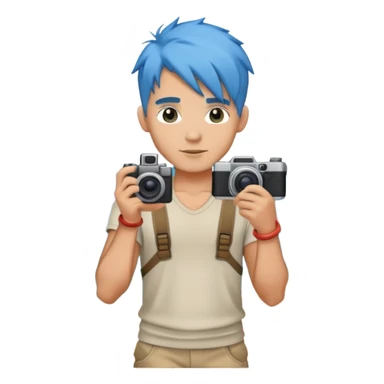 blue hair full body handsome man with camera and beach outfit  standing sticker