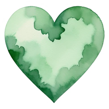 minimalist watercolor heart icon, monochromatic green washes, soft bleeding edges, on textured white paper, serene and emotional, perfect for app icon, transparent background, flat lay --style raw --stylize 150 sticker