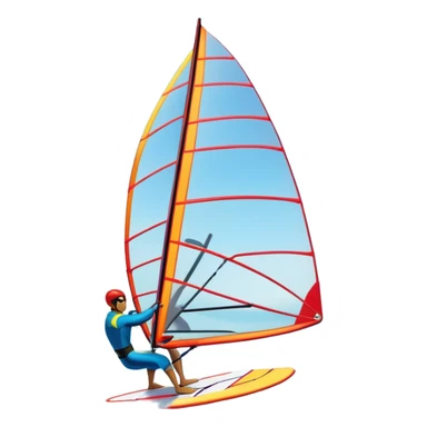 A windsurfer gliding across the ocean, with a vibrant sail catching the wind. The scene captures the motion of the board riding the ocean waves, surrounded by the bright blue sky and ocean, symbolizing the excitement and skill required in the sport of windsurfing. sticker