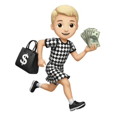 Robber running with Money bag black and white check dress boy sticker