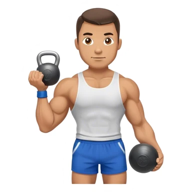 jacked man with blue shorts holding kettlebell sticker